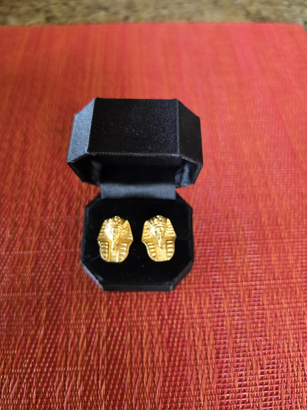 Vintage Gold Tone Egyptian Pharaoh Head Sphinx King Tut Cufflinks EUC